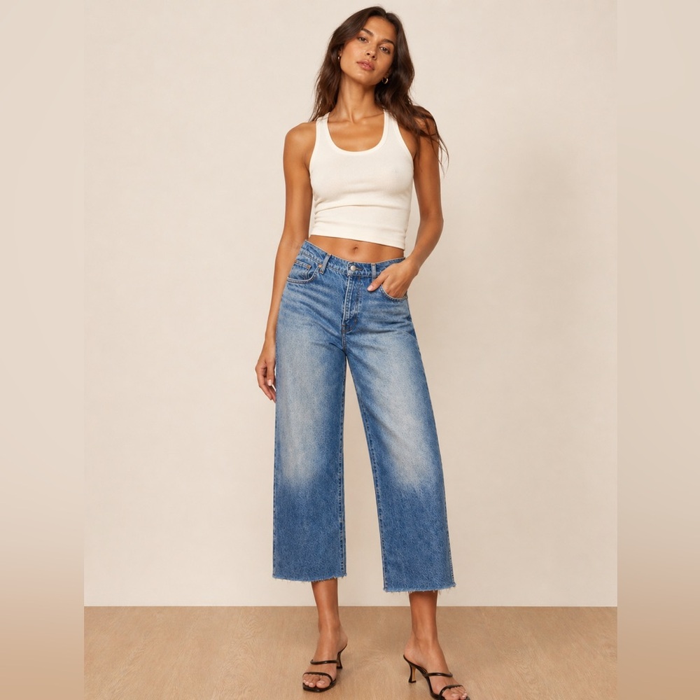 Reformation High-Rise Wide Leg Crop Jeans in Medium Blue